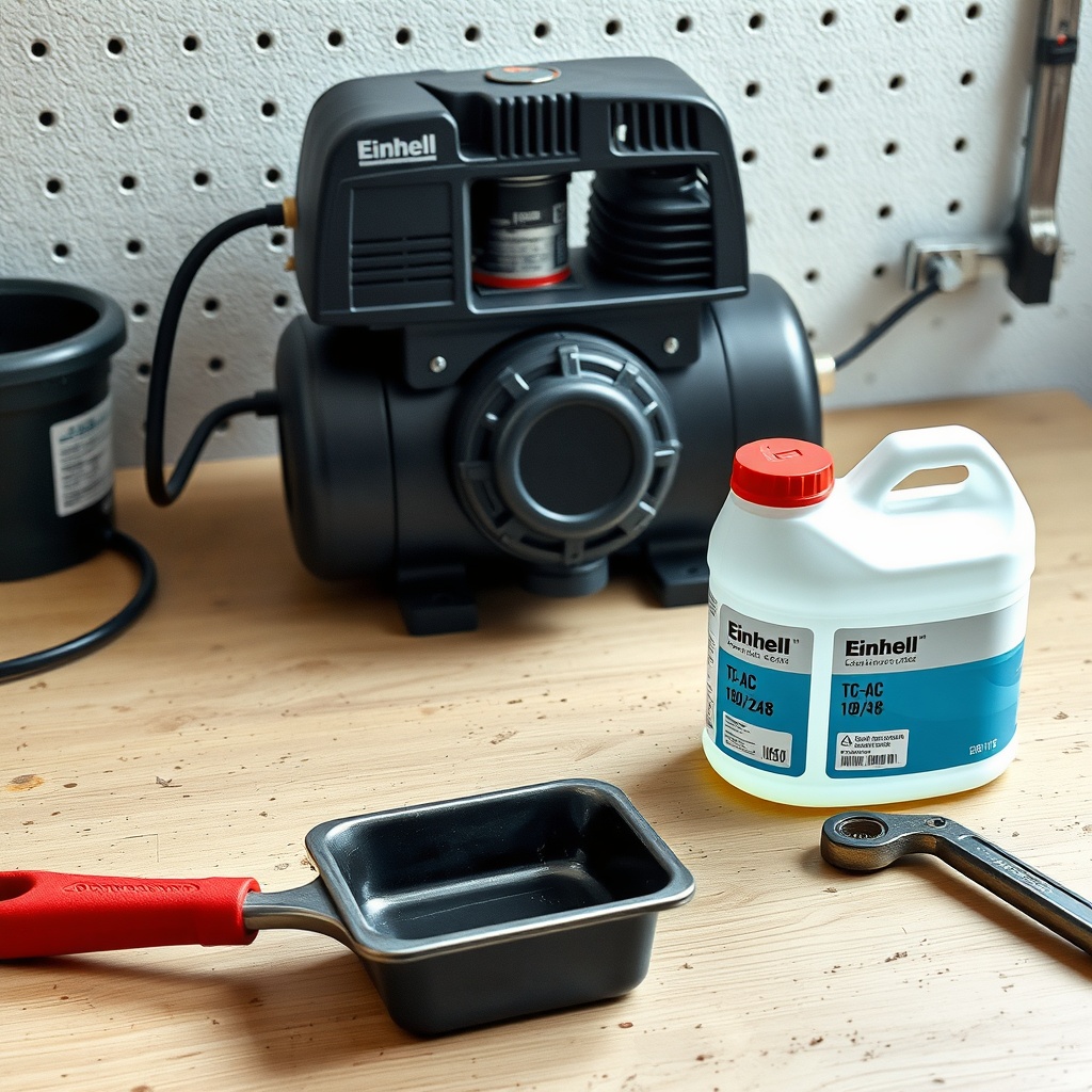 A clean photorealistic photo of a workbench with an Einhell TC-AC 190/24/8 compressor