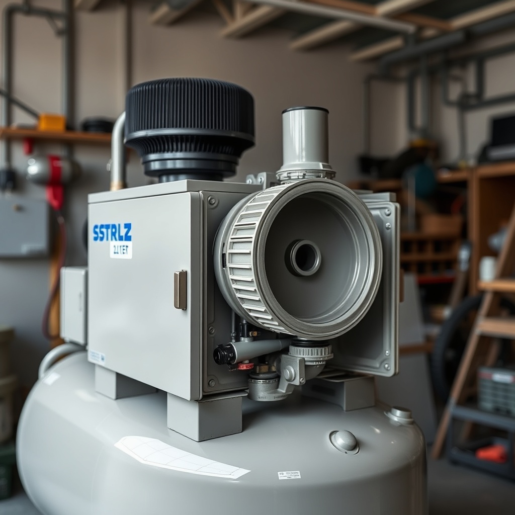 <clean photorealistic photo of a Schulz MST 20/200 24 LT compressor with the moisture sepa
