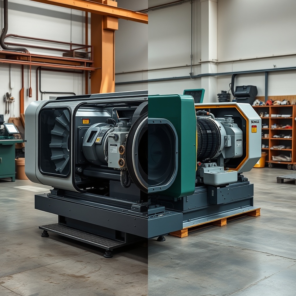 <clean photorealistic photo of Schulz MST 20/200 24 LT in a workshop with oil and oil-less